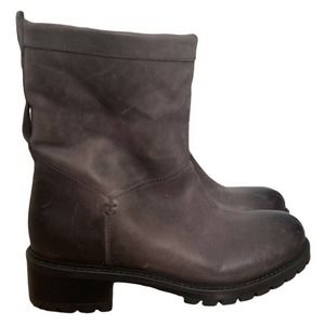 Ross & Snow Cristiana Grey leather Moto Boot lug sole shearling lining Grey Sz 7